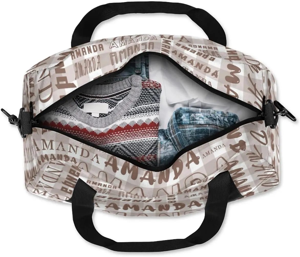 Personalized Sport Dance Bag Custom Boys Gym Bag Girls Ballet Dance Bag Customize Travel Duffle Bag with Name Overnight Weekender Bags (Brown Grid)