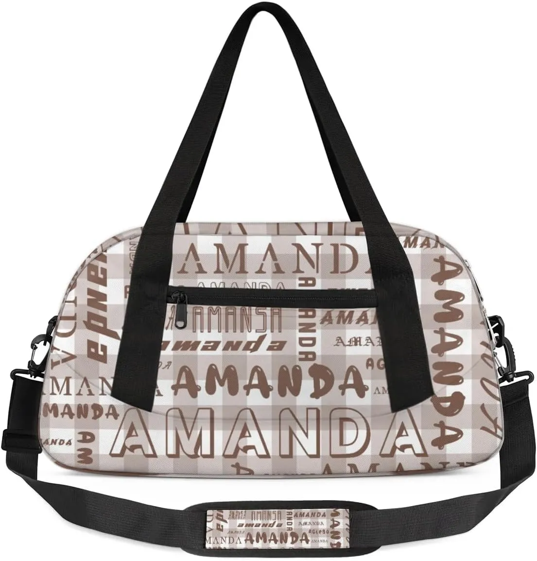 Personalized Sport Dance Bag Custom Boys Gym Bag Girls Ballet Dance Bag Customize Travel Duffle Bag with Name Overnight Weekender Bags (Brown Grid)
