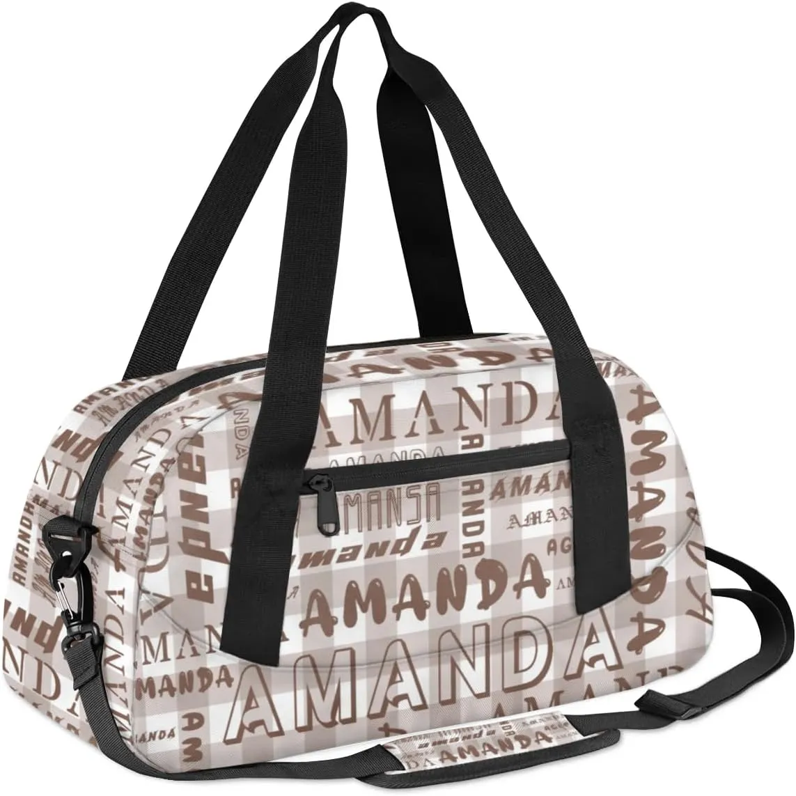 Personalized Sport Dance Bag Custom Boys Gym Bag Girls Ballet Dance Bag Customize Travel Duffle Bag with Name Overnight Weekender Bags (Brown Grid)