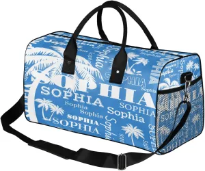 Personalized Sport Duffel Bag with Name, Coconut Tree Custom Weekender Bag Sleepover Bags for Cheer Dance Ballets Gymnastics, Blue