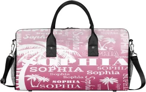Personalized Sport Duffel Bag with Name, Coconut Tree Design Custom Overnight Bag Sleepover Bags for Dance Cheer Gymnastics, Dark Pink Gradient