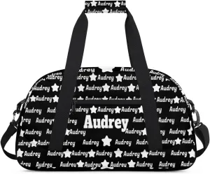 Personalized Sports Gym Dance Bag, Custom Sport Football Duffel Bag Dancing Bag Weekender Bags Travel Duffel Bag, Solid Black Background Full Name on Bag