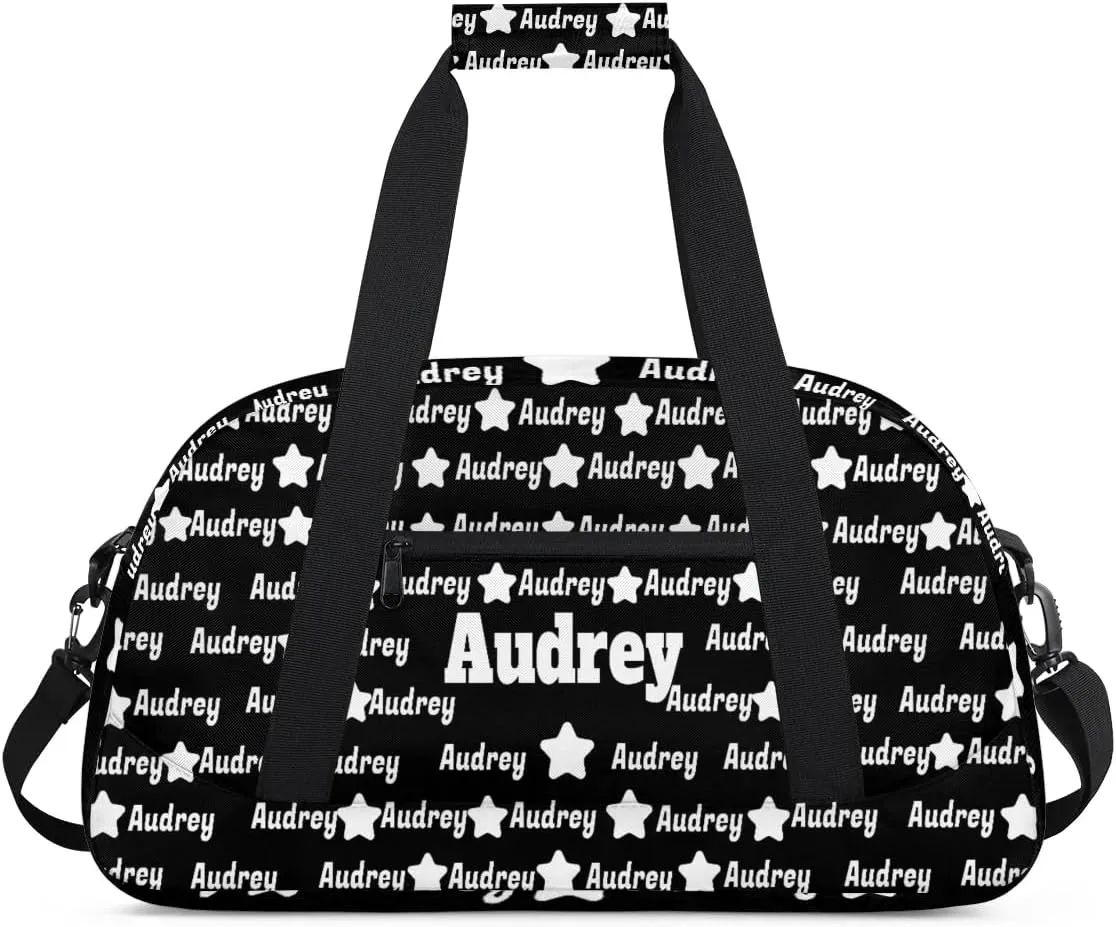 Personalized Sports Gym Dance Bag, Custom Sport Football Duffel Bag Dancing Bag Weekender Bags Travel Duffel Bag, Solid Black Background Full Name on Bag
