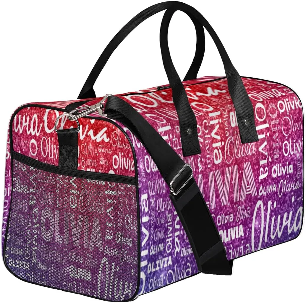 Personalized Travel Duffel Bag for Women Men, Custom Gym Duffel Bags with Name Cheer Sports Overnight Weekender Bags, Rainbow Glitter Birthday Gift (No Glitter)