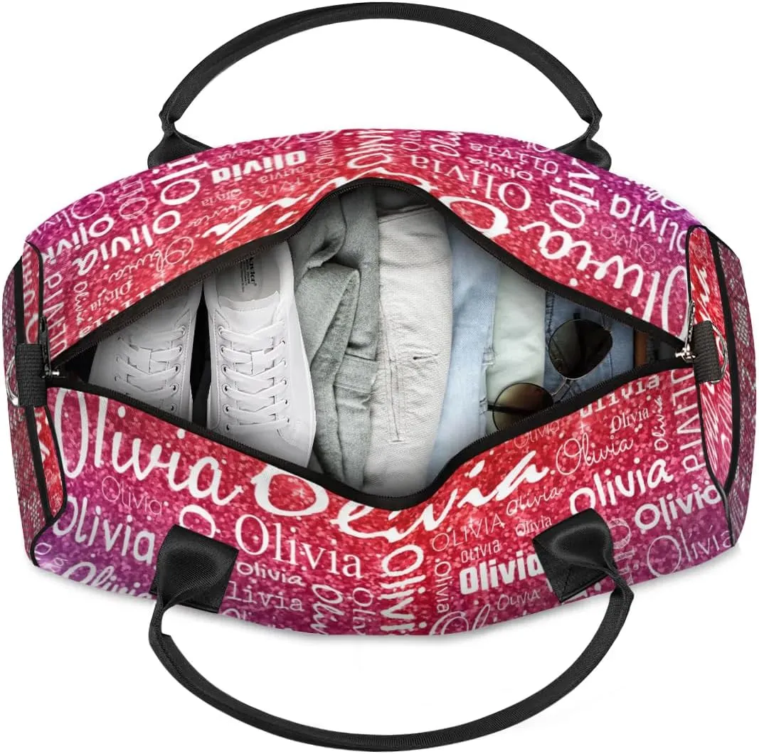 Personalized Travel Duffel Bag for Women Men, Custom Gym Duffel Bags with Name Cheer Sports Overnight Weekender Bags, Rainbow Glitter Birthday Gift (No Glitter)