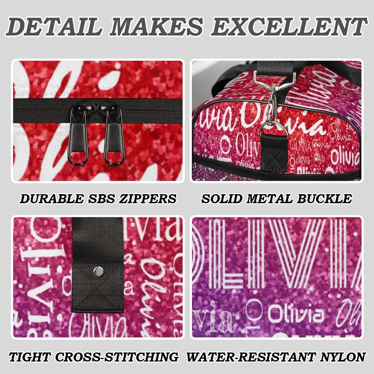 Personalized Travel Duffel Bag for Women Men, Custom Gym Duffel Bags with Name Cheer Sports Overnight Weekender Bags, Rainbow Glitter Birthday Gift (No Glitter)