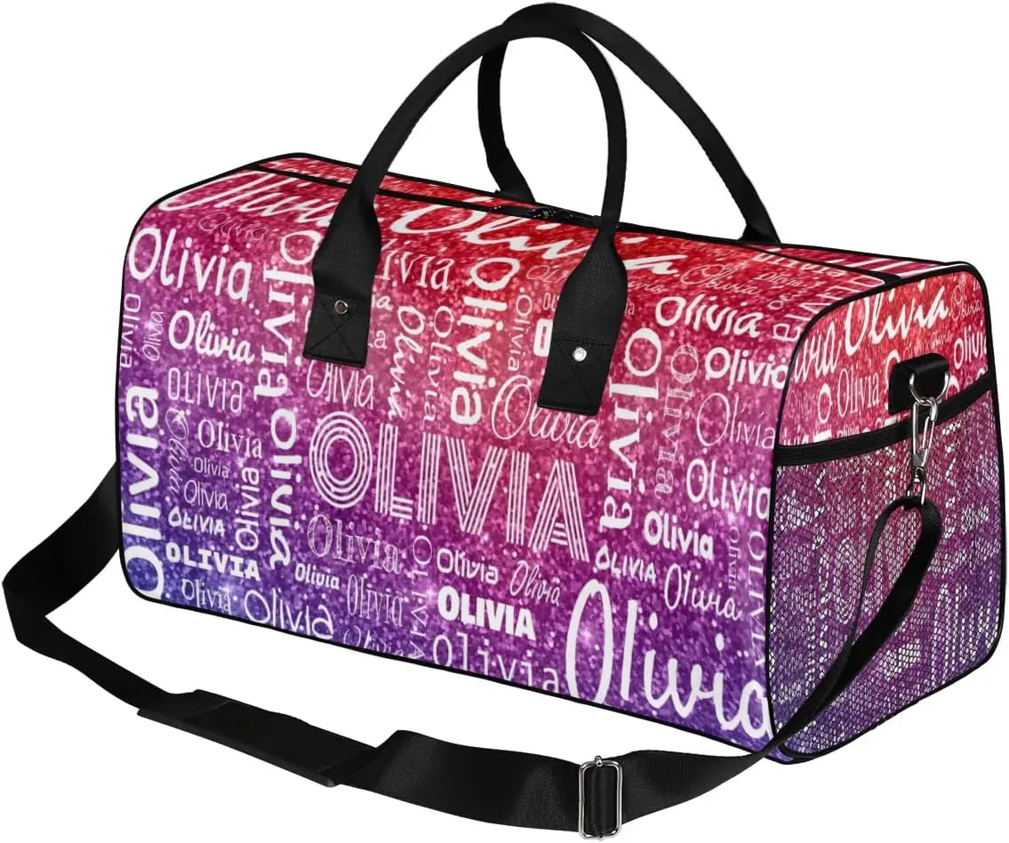 Personalized Travel Duffel Bag for Women Men, Custom Gym Duffel Bags with Name Cheer Sports Overnight Weekender Bags, Rainbow Glitter Birthday Gift (No Glitter)