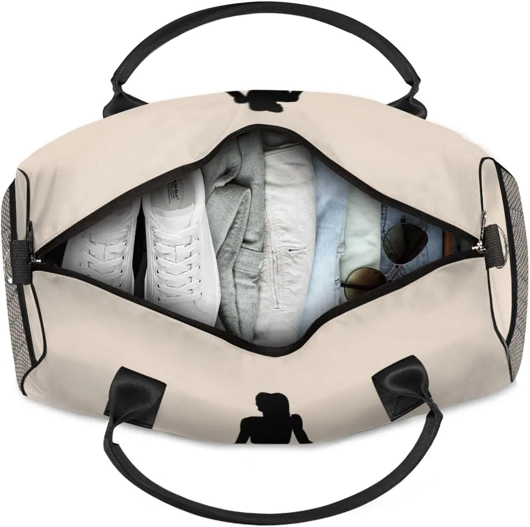 Personalized Women Sport Beige Dance Bag Custom Duffle Bag, Fitness Yoga Gym Bag Customized Travel Duffel Bag