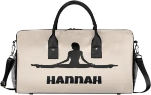 Personalized Women Sport Beige Dance Bag Custom Duffle Bag, Fitness Yoga Gym Bag Customized Travel Duffel Bag