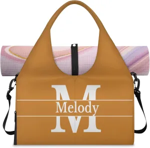 Personalized Yoga Mat Bag with Name Shoe Compartment, Solid Color Initial Letter Travel Tote Sport Gym Duffel Bag