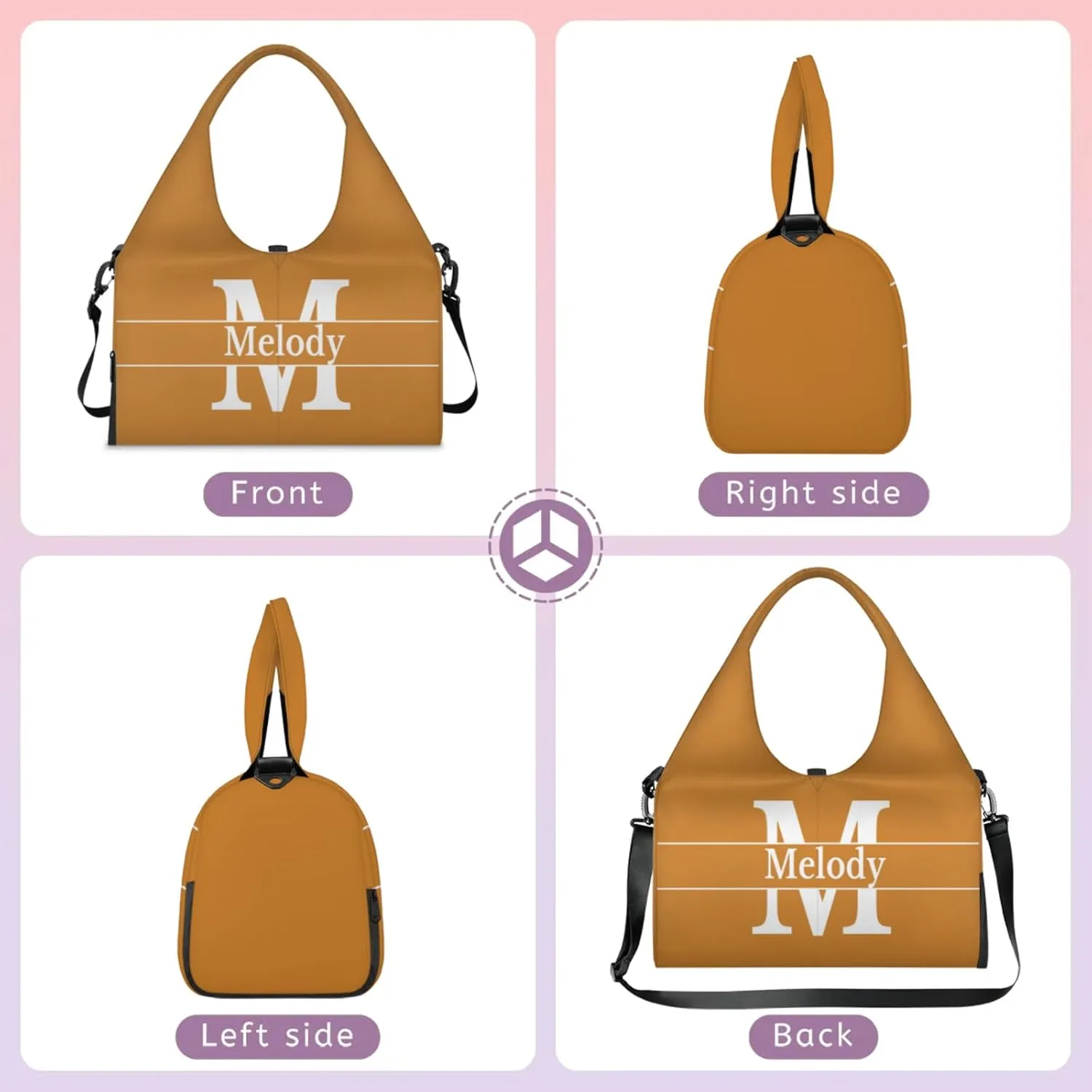 Personalized Yoga Mat Bag with Name Shoe Compartment, Solid Color Initial Letter Travel Tote Sport Gym Duffel Bag