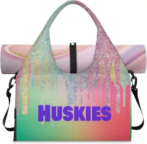 Personalized Yoga Mat Bag with Name Shoe Compartment, Water Fluid Glittering Travel Tote Sport Gym Duffel Bag