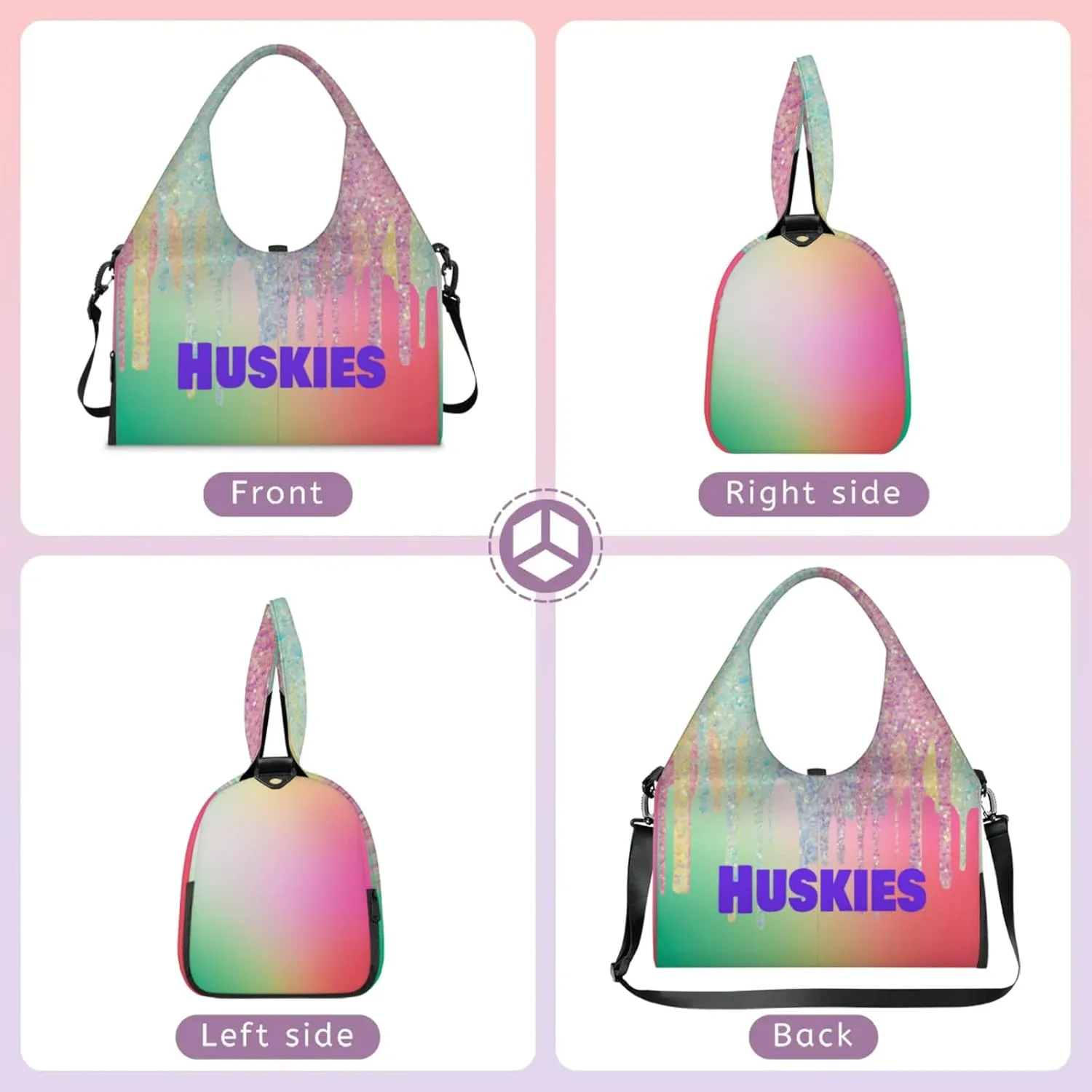 Personalized Yoga Mat Bag with Name Shoe Compartment, Water Fluid Glittering Travel Tote Sport Gym Duffel Bag