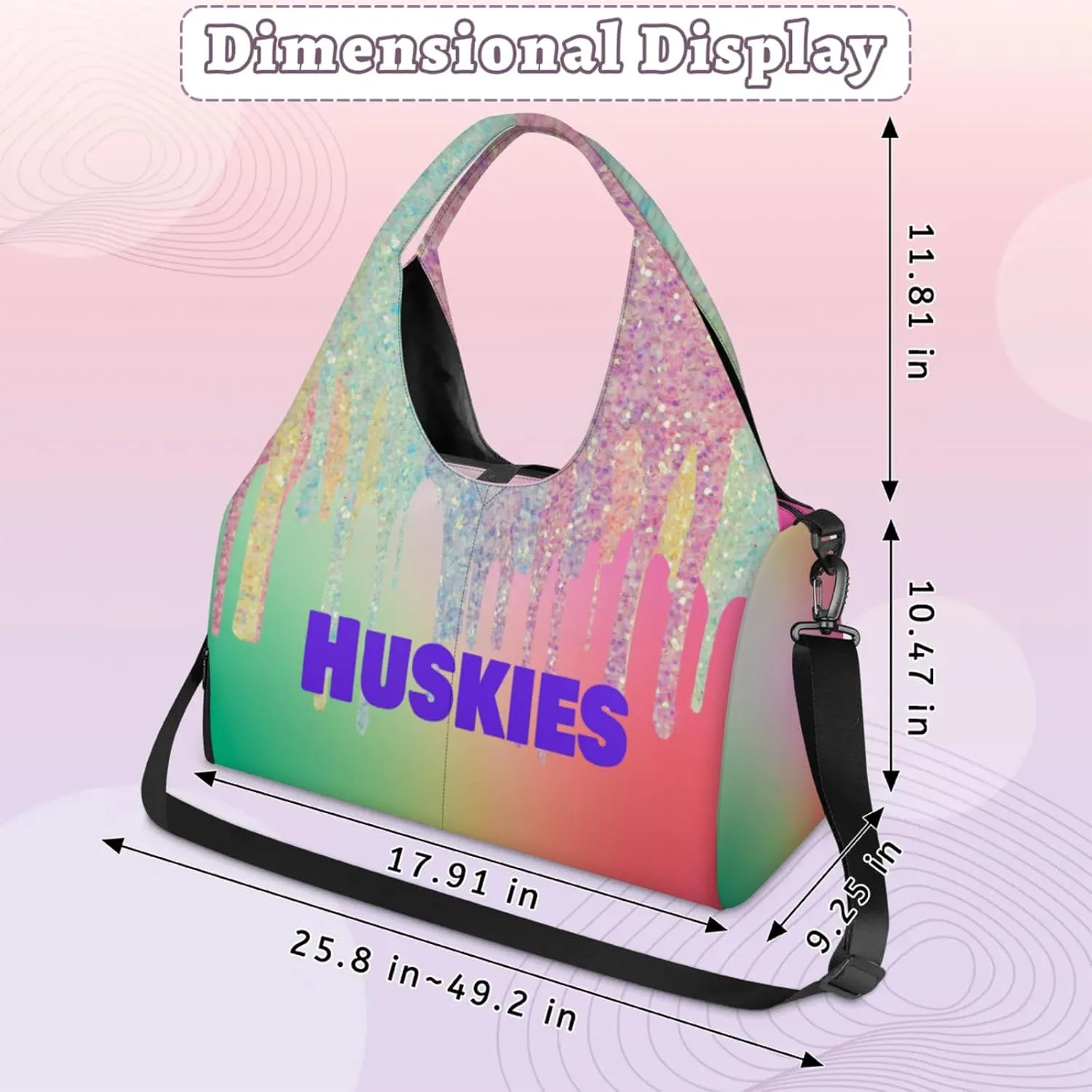 Personalized Yoga Mat Bag with Name Shoe Compartment, Water Fluid Glittering Travel Tote Sport Gym Duffel Bag
