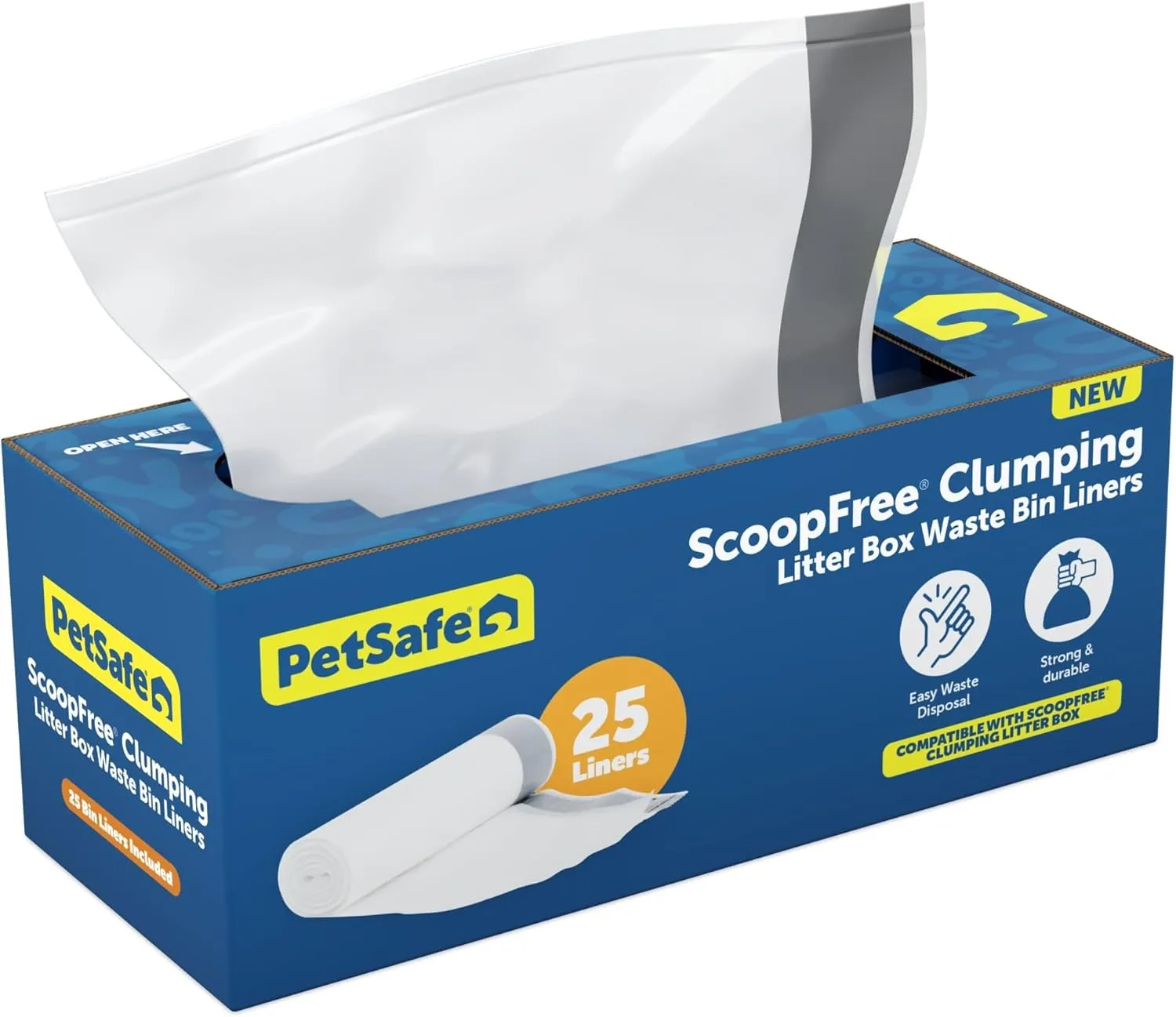 PetSafe ScoopFree Automatic Cat Litter Box Waste Bin Liners – Drawstring Litter Box Liner for ScoopFree Self Cleaning Clumping Litter Box and ScoopFree SmartSpin Litter Box – Easy Cleanup, 25 Count