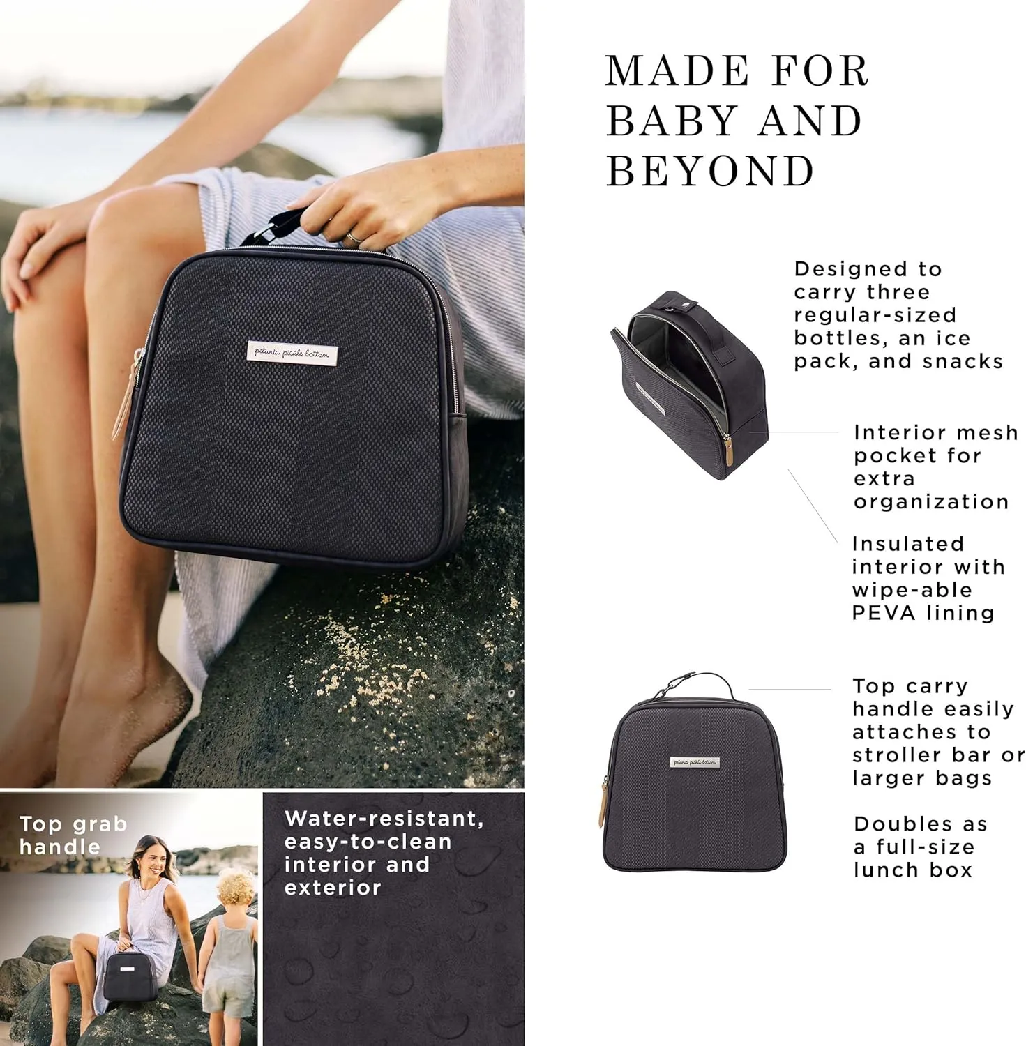Petunia Pickle Bottom Tandem Bottle & Lunch Tote | Perfect for Bottles, Snacks & Wireless Pump | Holds up to Three Regular Sized Bottles | Insulated Lining & Easy to Clean | Carbon Cable Stitch
