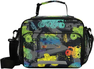 Pfrewn Abstract Monster Truck Car Grunge Cracked Shabby Dots Lunch Box Kids School Students Insulated Lunch Bag with Shoulder Strap for Office Adults Reusable Cooler Bags Lunch Tote