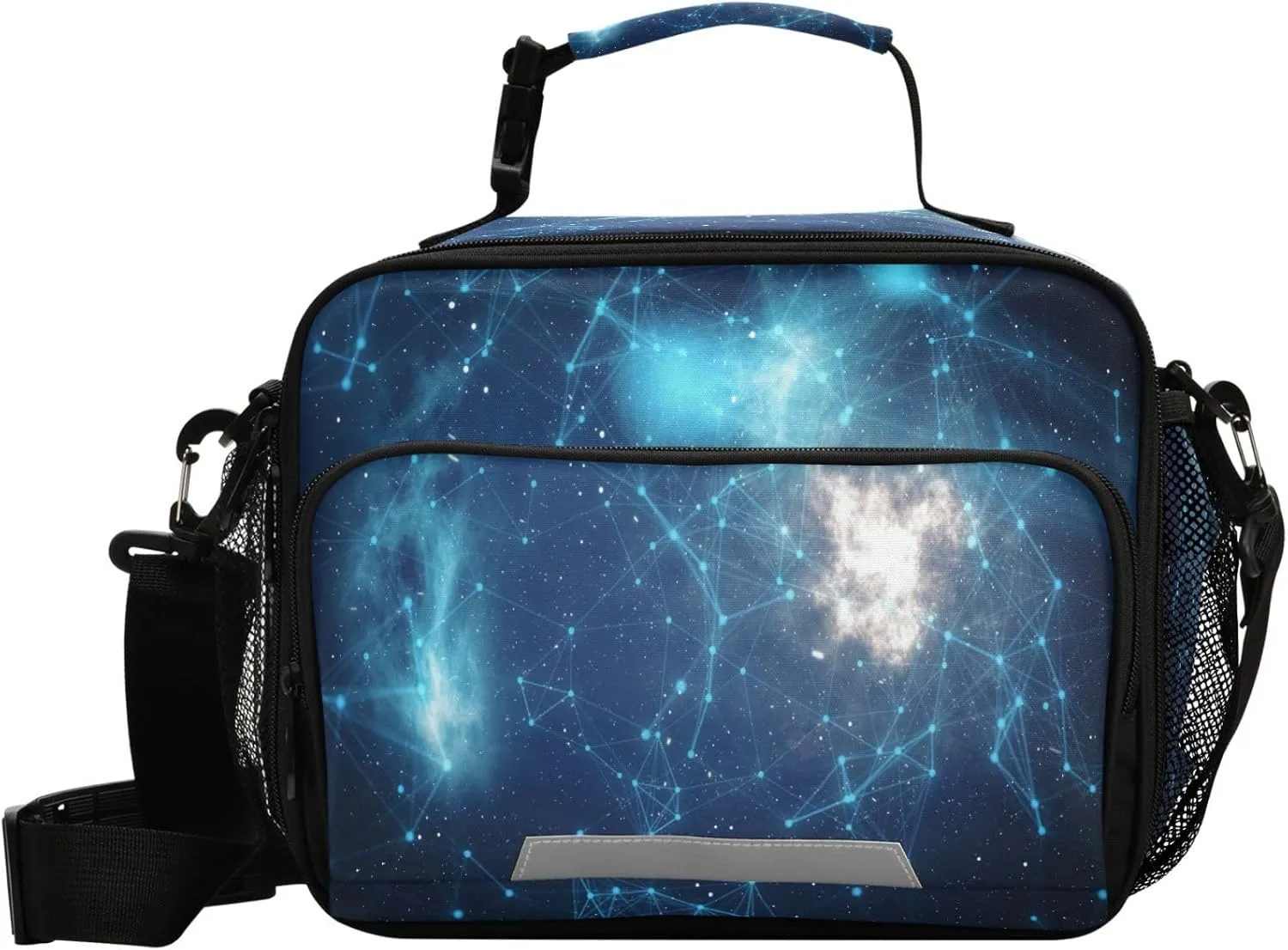Pfrewn Blue Stars Galaxy Nebula Lunch Box Kids School Students Insulated Lunch Bag with Shoulder Strap for Office Adults Reusable Cooler Bags Lunch Tote