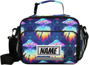 Pfrewn Custom Psychedelic Magic Mushrooms Lunch Box for Kids School Students Personalized Name Fungus Insulated Lunch Bag Tote for Office Adults Reusable Cooler Bags