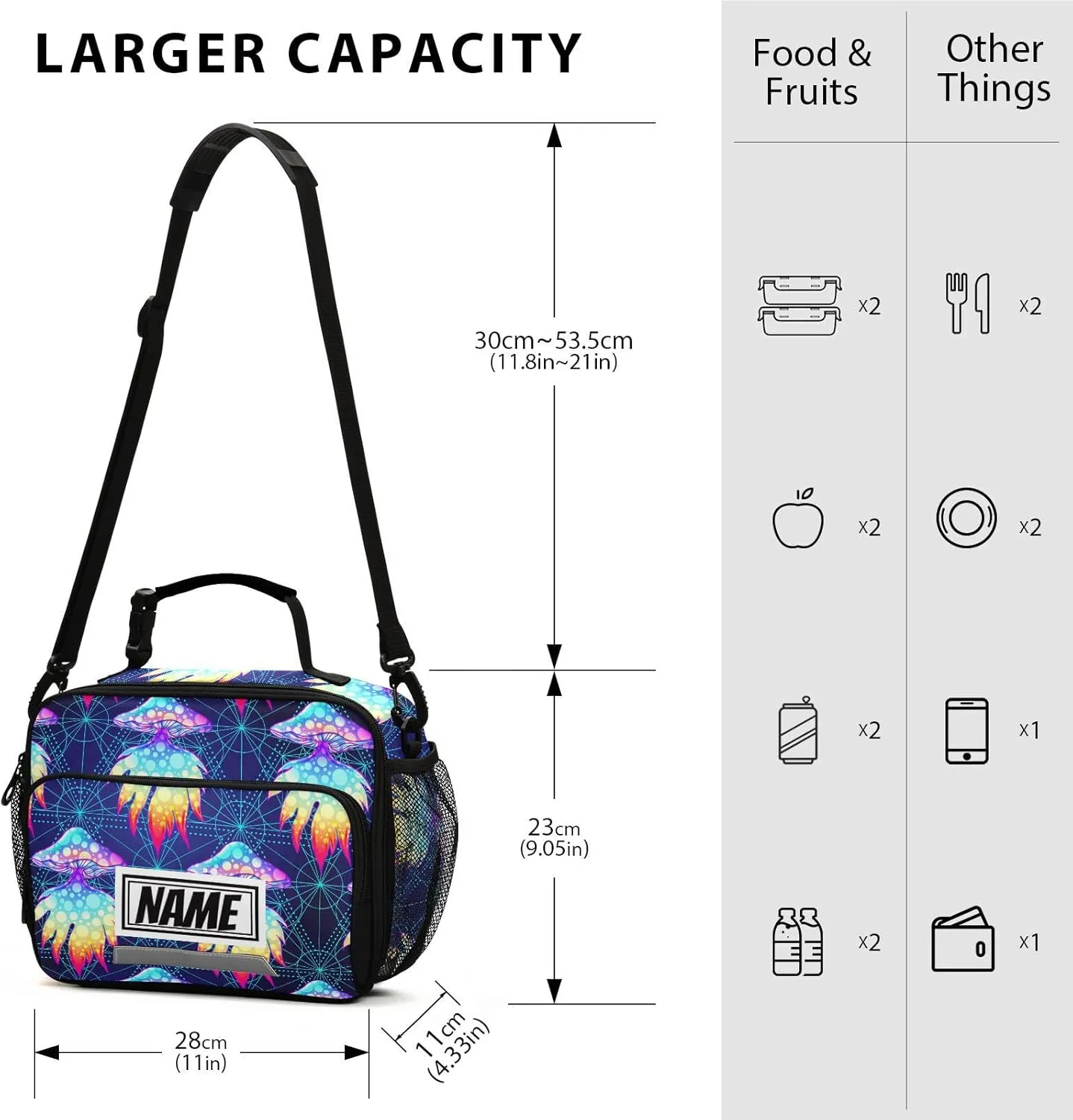 Pfrewn Custom Psychedelic Magic Mushrooms Lunch Box for Kids School Students Personalized Name Fungus Insulated Lunch Bag Tote for Office Adults Reusable Cooler Bags