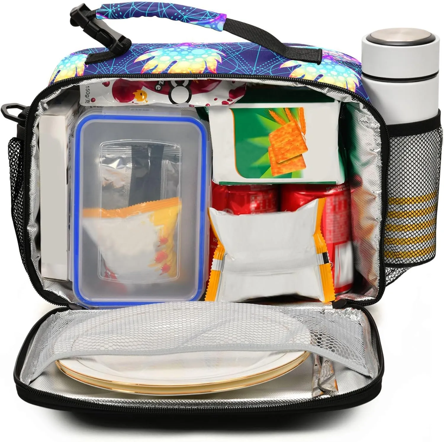 Pfrewn Custom Psychedelic Magic Mushrooms Lunch Box for Kids School Students Personalized Name Fungus Insulated Lunch Bag Tote for Office Adults Reusable Cooler Bags