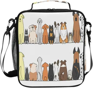 Pfrewn Dogs A Row Lunch Box for Kids Insulated Lunch Bag Reusable Cooler Meal Prep Bags Lunch Tote with Shoulder Strap for Boys Girls School Office Adult