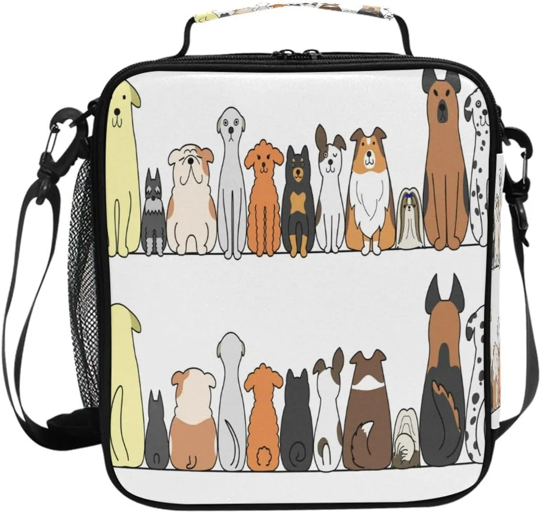 Pfrewn Dogs A Row Lunch Box for Kids Insulated Lunch Bag Reusable Cooler Meal Prep Bags Lunch Tote with Shoulder Strap for Boys Girls School Office Adult