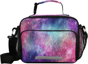 Pfrewn Galaxy Outer Space Lunch Box Kids School Students Universe Colorful Nebula Insulated Lunch Bag with Shoulder Strap for Office Adults Reusable Cooler Bags Lunch Tote