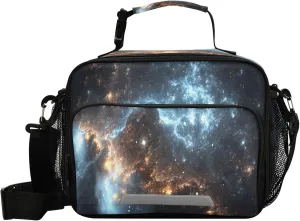 Pfrewn Galaxy Space Nebula Stars Lunch Box Kids School Students Planet Moon Nebula Insulated Lunch Bag with Shoulder Strap for Office Adults Reusable Cooler Bags Lunch Tote