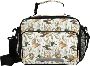 Pfrewn Kids Lunch Bag Wetland Birds Family Cattail Insulated Reusable Lunch Box Girls Boys Cooler Thermal Meal Tote for School Student Picnic Office Work