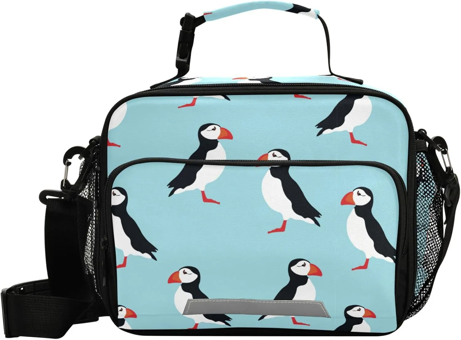 Pfrewn Lunch Bag for Women Men Puffin Blue Insulated Lunch Box Tote Large Cooler Bag for Office Picnic 11x4.3x9inch