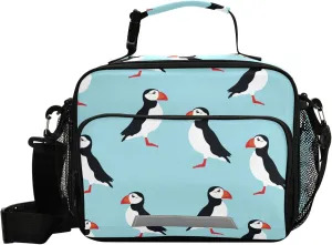 Pfrewn Lunch Bag for Women Men Puffin Blue Insulated Lunch Box Tote Large Cooler Bag for Office Picnic 11x4.3x9inch