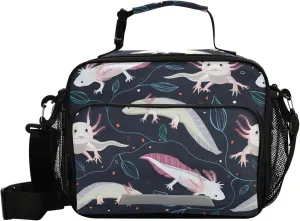 Pfrewn Lunch Box for Kids School Students Various Axolotls Algae Leaves Insulated Lunch Bag with Shoulder Strap for Office Adults Reusable Cooler Bags Lunch Tote for Girls Boys Teens