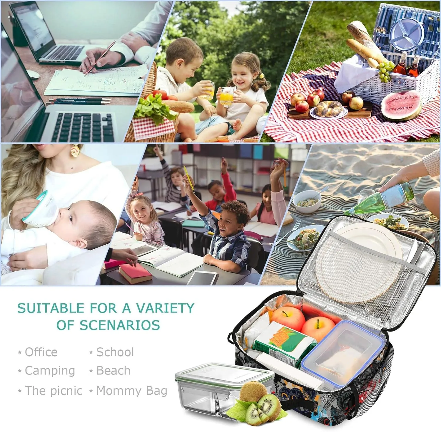 Pfrewn Monster Truck Car Grunge Lunch Box for Kids Adults Insulated Lunch Bag with Shoulder Strap Reusable Cooler Bags Lunch Tote for Office School Girls Boys Teens