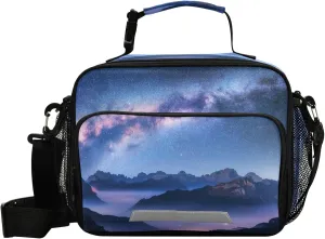 Pfrewn Mountain Fog Galaxy Milky Way Lunch Box Kids School Students Insulated Lunch Bag with Shoulder Strap for Office Adults Reusable Cooler Bags Lunch Tote
