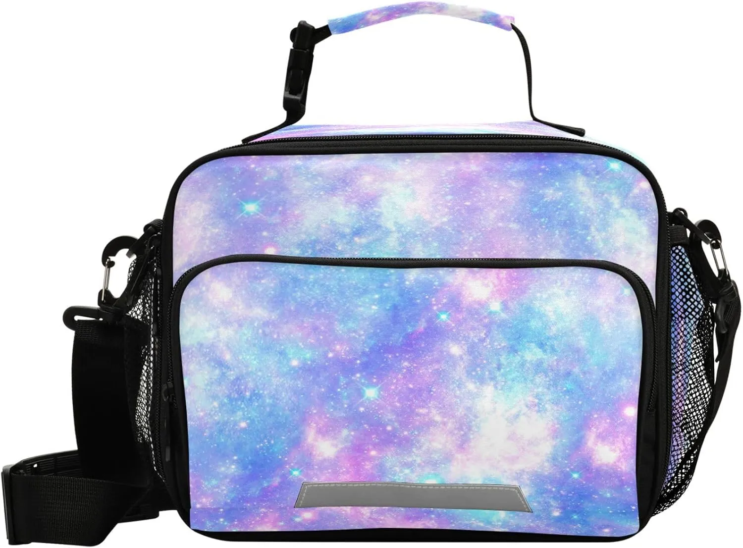 Pfrewn Nebula Starry Night Lunch Box Kids School Students Colorful Stars Galaxy Insulated Lunch Bag with Shoulder Strap for Office Adults Reusable Cooler Bags Lunch Tote