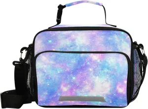 Pfrewn Nebula Starry Night Lunch Box Kids School Students Colorful Stars Galaxy Insulated Lunch Bag with Shoulder Strap for Office Adults Reusable Cooler Bags Lunch Tote