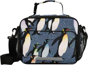 Pfrewn Penguins Flock Lunch Box Kids School Students Insulated Lunch Bag with Shoulder Strap for Office Adults Reusable Cooler Bags Lunch Tote