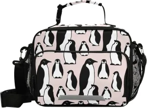 Pfrewn Pink Emperor Penguins Lunch Box Kids School Students Cute Animal Insulated Lunch Bag with Shoulder Strap for Office Adults Reusable Cooler Bags Lunch Tote