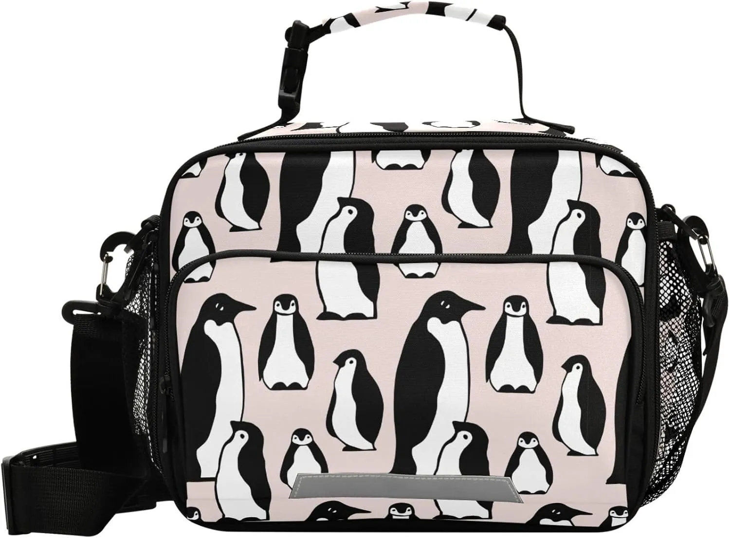 Pfrewn Pink Emperor Penguins Lunch Box Kids School Students Cute Animal Insulated Lunch Bag with Shoulder Strap for Office Adults Reusable Cooler Bags Lunch Tote