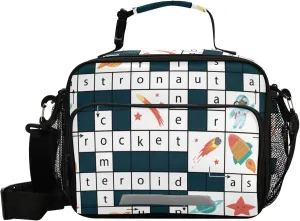 Pfrewn Planet Star Astronaut Lunch Box Kids School Students Comet Rocket Asteroid Insulated Lunch Bag with Shoulder Strap for Office Adults Reusable Cooler Bags Lunch Tote