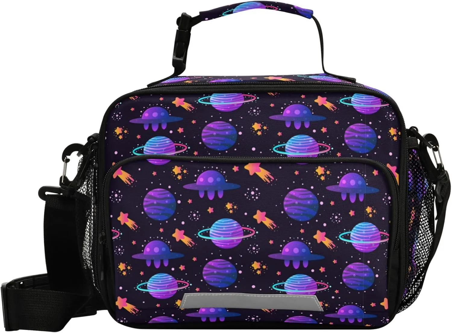 Pfrewn Rockets Planets Lunch Box Kids School Students Stars Spaceship Comets Ufos Insulated Lunch Bag with Shoulder Strap for Office Adults Reusable Cooler Bags Lunch Tote