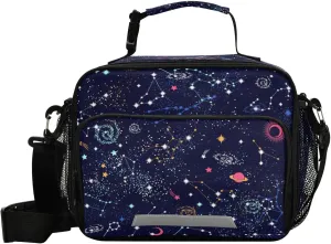Pfrewn Space Galaxy Constellation Lunch Box Kids School Students Galaxy Nebula Stars Insulated Lunch Bag with Shoulder Strap for Office Adults Reusable Cooler Bags Lunch Tote