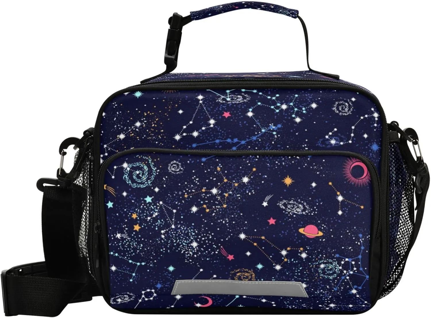 Pfrewn Space Galaxy Constellation Lunch Box Kids School Students Galaxy Nebula Stars Insulated Lunch Bag with Shoulder Strap for Office Adults Reusable Cooler Bags Lunch Tote