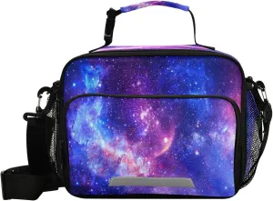 Pfrewn Space Nebula Retro Galaxy Lunch Box Kids School Students Tribal Insulated Lunch Bag with Shoulder Strap for Office Adults Reusable Cooler Bags Lunch Tote