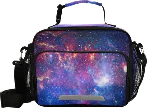 Pfrewn Universe Outer Space Galaxy Lunch Box Kids School Students Nebula Planets Insulated Lunch Bag with Shoulder Strap for Office Adults Reusable Cooler Bags Lunch Tote