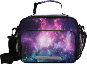 Pfrewn Universe Stars Nebula Galaxy Lunch Box Kids School Students Planet Space Moon Sky Insulated Lunch Bag with Shoulder Strap for Office Adults Reusable Cooler Bags Lunch Tote