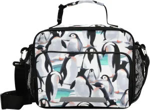 Pfrewn Watercolor Penguin's Flock Snow Lunch Box Kids School Students Insulated Lunch Bag with Shoulder Strap for Office Adults Reusable Cooler Bags Lunch Tote