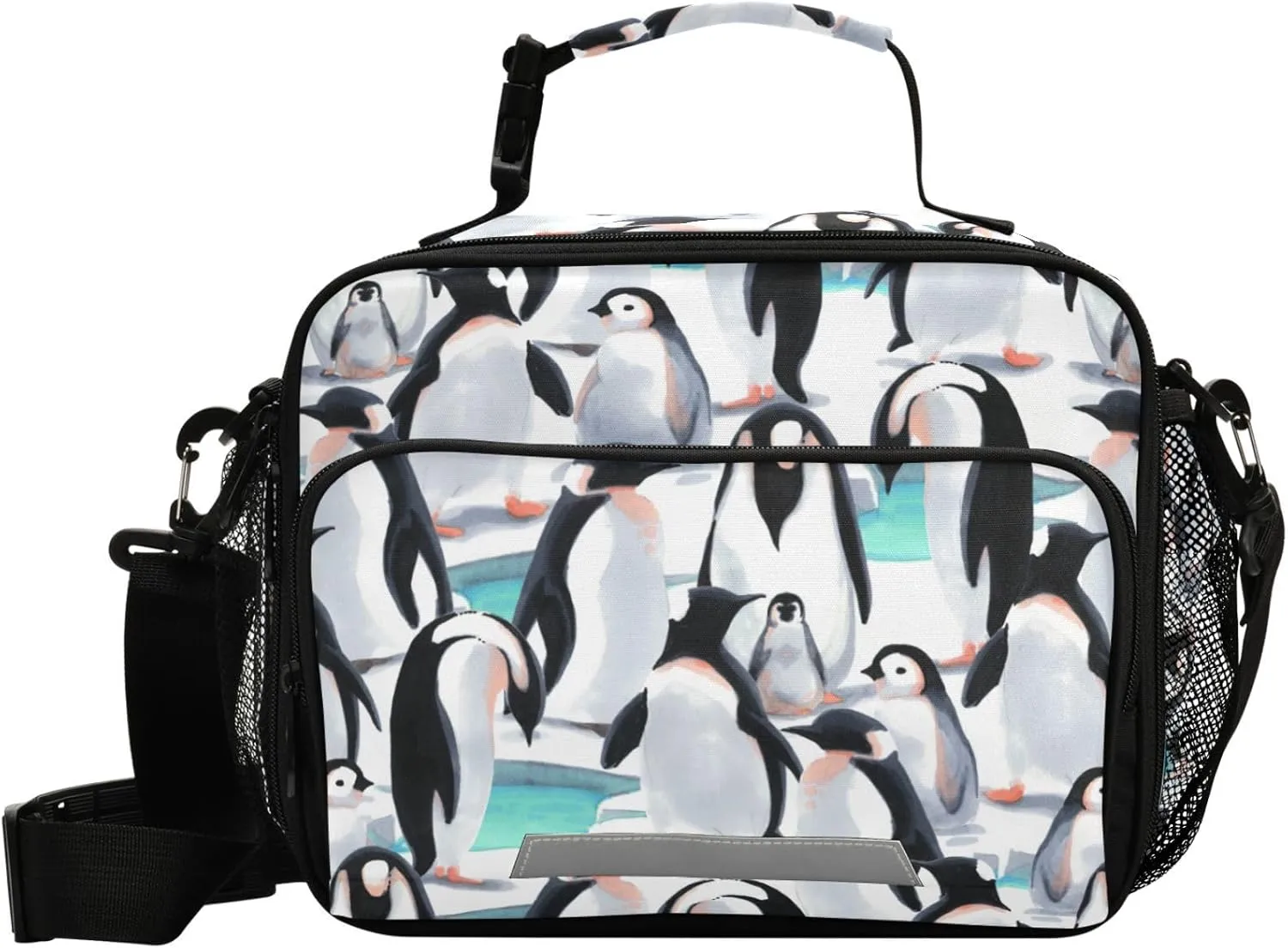 Pfrewn Watercolor Penguin's Flock Snow Lunch Box Kids School Students Insulated Lunch Bag with Shoulder Strap for Office Adults Reusable Cooler Bags Lunch Tote