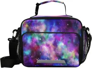 Pfrewn Watercolor Star Galaxy Lunch Box Kids School Students Nebulae Abstract Space Insulated Lunch Bag with Shoulder Strap for Office Adults Reusable Cooler Bags Lunch Tote